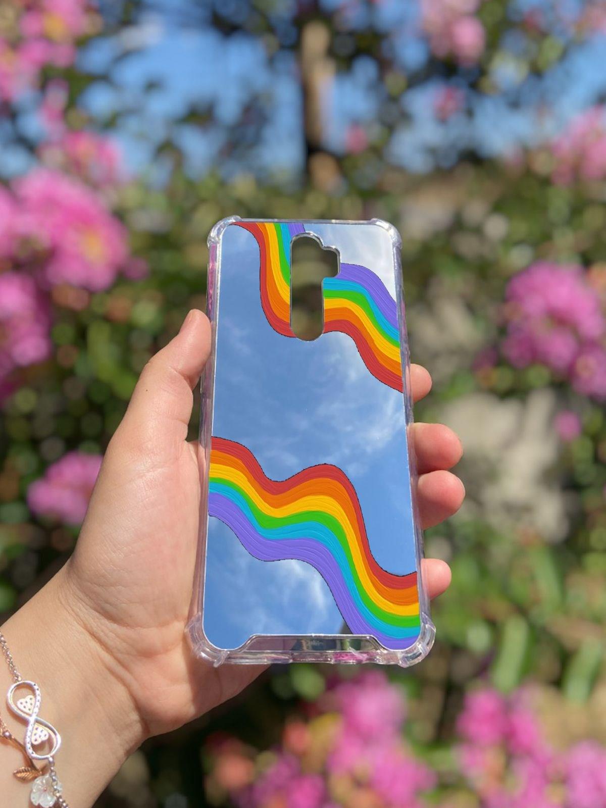 Oppo A9 2020  Uyumlu Aynalı Gökkuşağı Desenli Darbe Kamera Korumalı Silikon Telefon Kılıfı