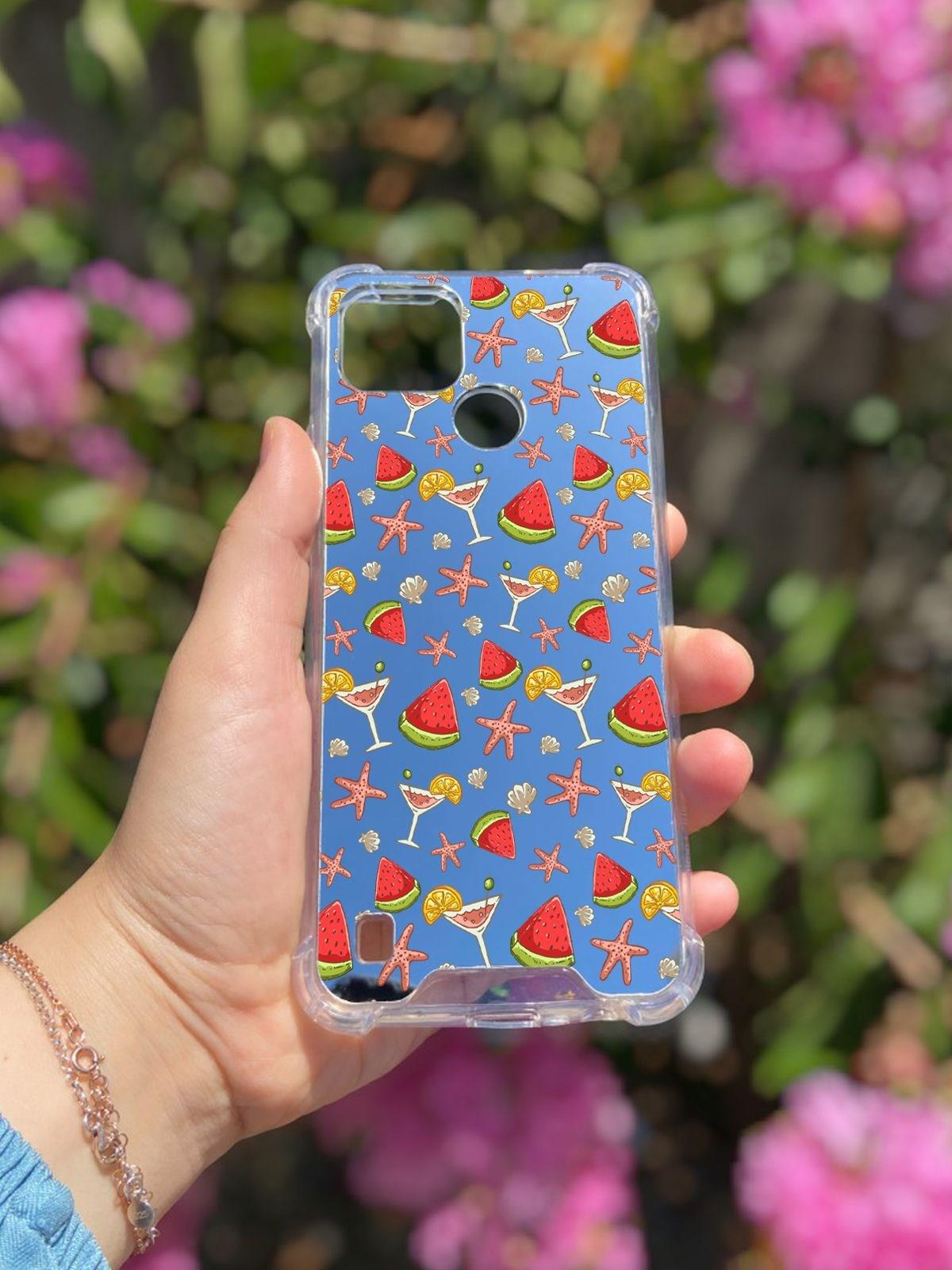 Realme C21 Uyumlu Aynalı Karpuz Desenli Darbe Kamera Korumalı Silikon Telefon Kılıfı