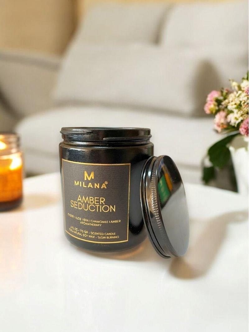 Siyah Kavanoz Kokulu Mum Amber Seduction 170 Gr 6 Fl Oz