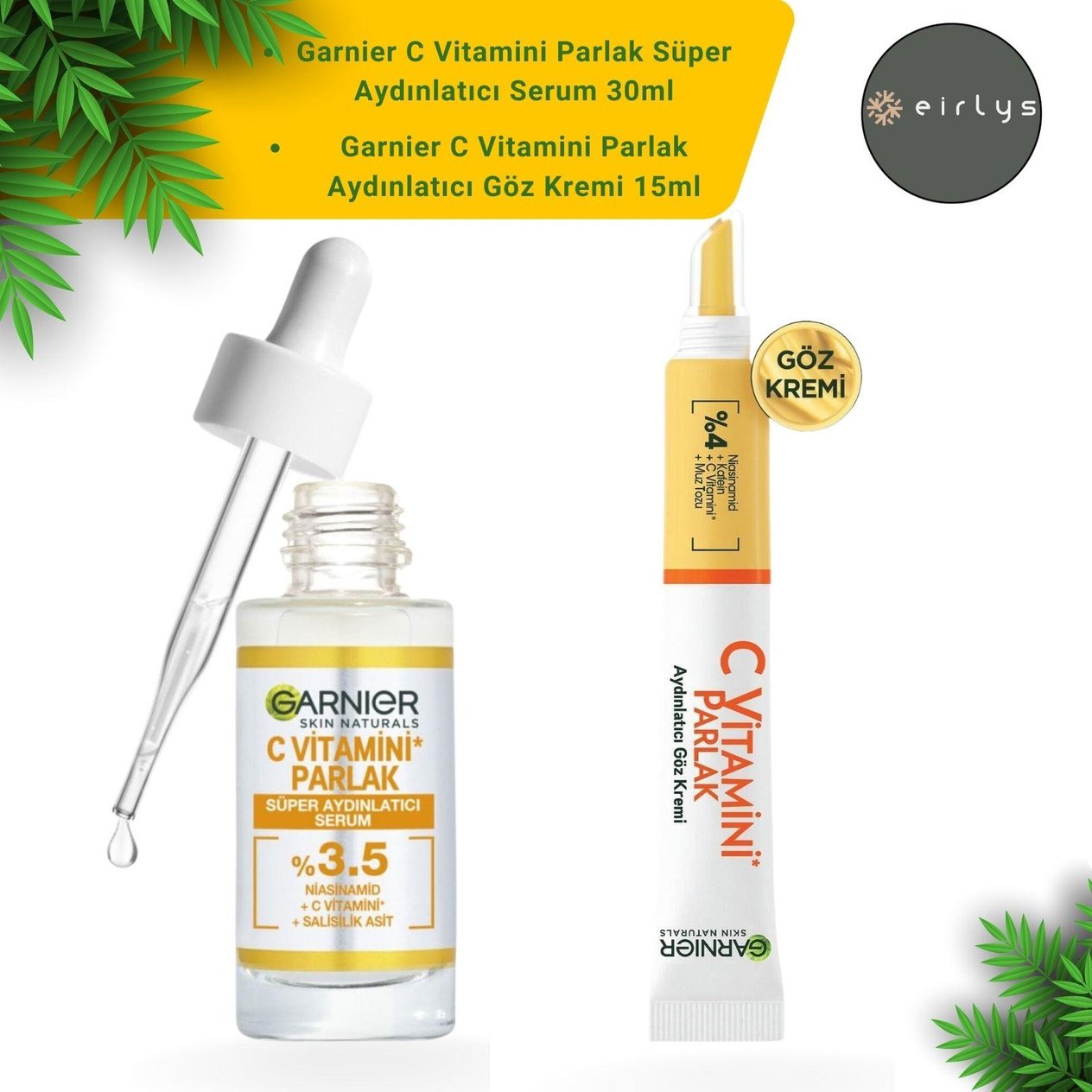 Garnier C Vitamini Parlak Süper Aydınlatıcı Serum 30ml ve Garnier C Vitamini Parlak Aydınlatıcı Göz Kremi 15ml (2'li Set Ürün)