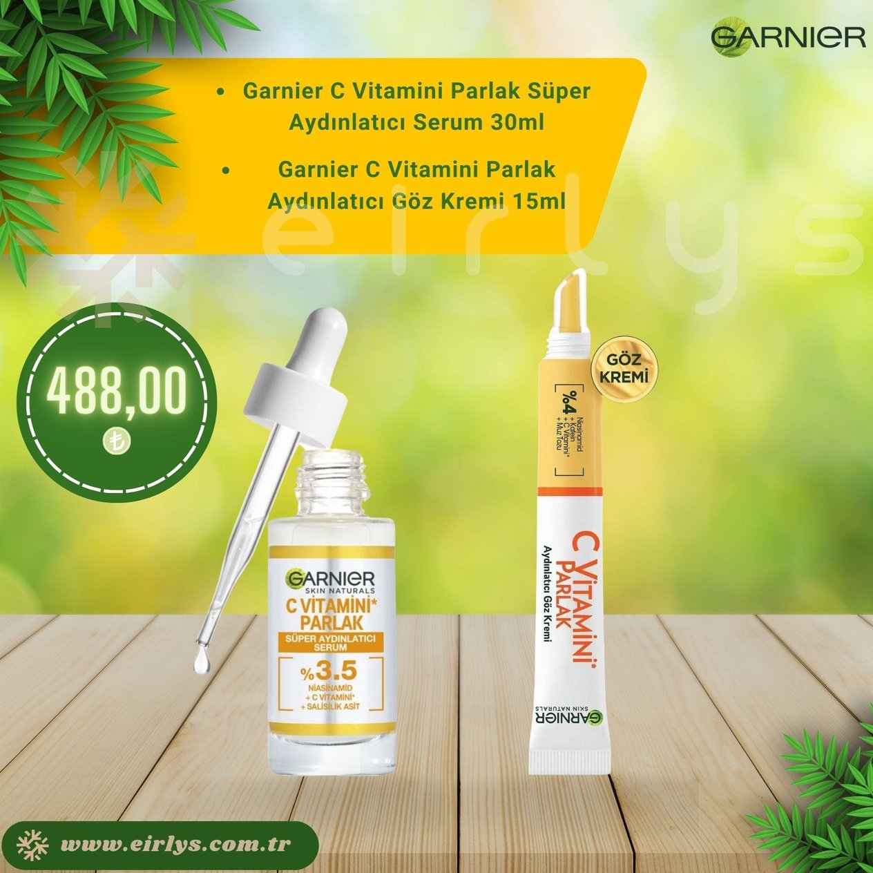 Garnier C Vitamini Parlak Süper Aydınlatıcı Serum 30ml ve Garnier C Vitamini Parlak Aydınlatıcı Göz Kremi 15ml (2'li Set Ürün)