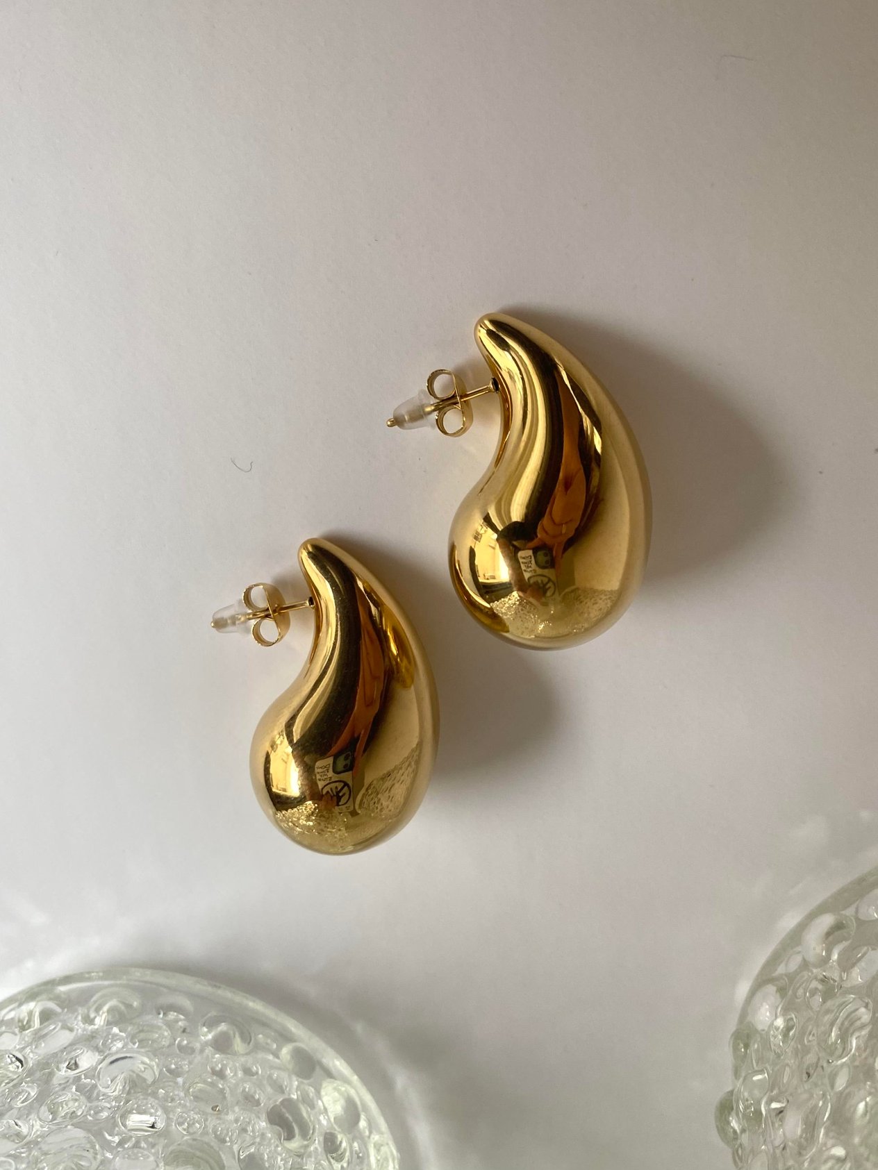 3cm Orijinal Boy Damla Çelik Küpe - Gold