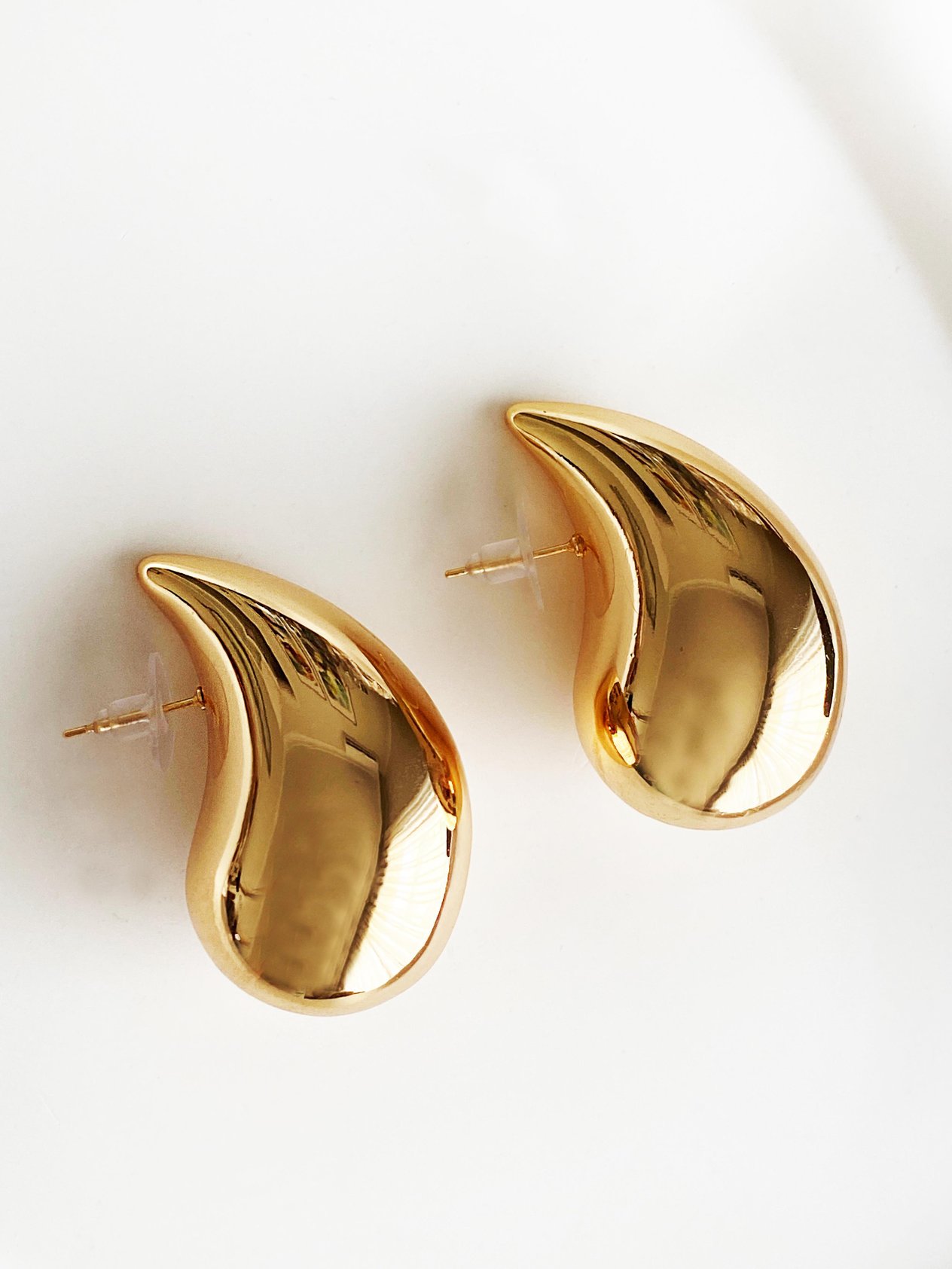 İtalyan Bottega Damla Çelik Küpe - 5cm - Gold