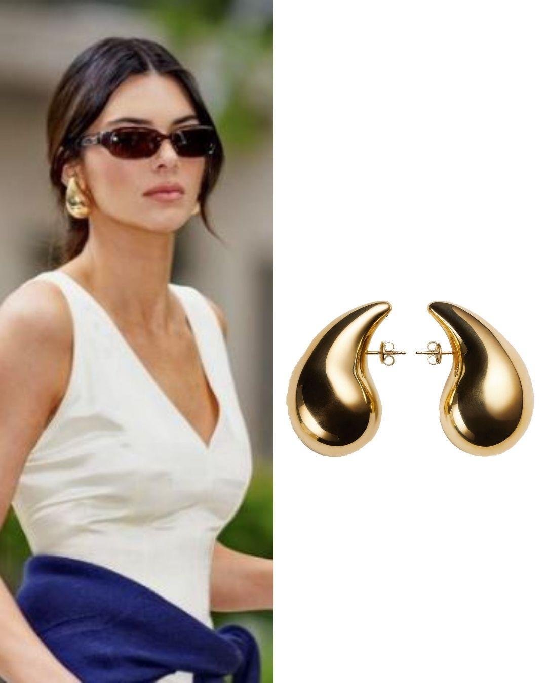 İtalyan Bottega Damla Çelik Küpe - 5cm - Gold