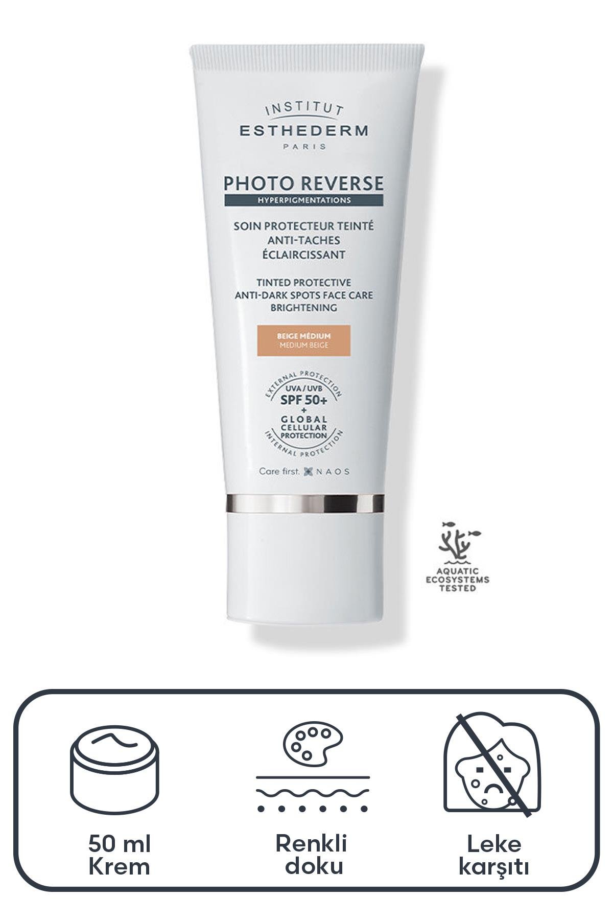 Institut Esthederm Photo Reverse SPF50+ Renkli Güneş Kremi Medium Beige 50 ml Esthederm