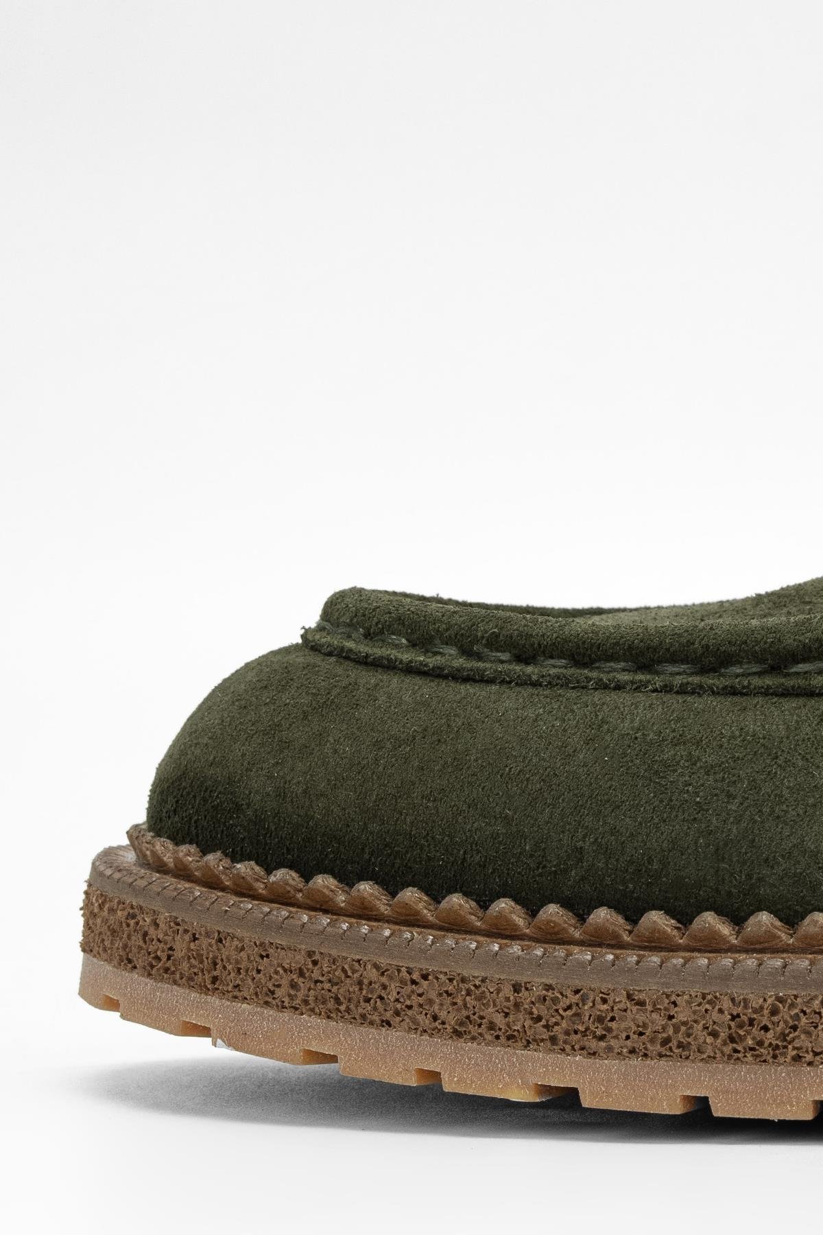 Valmenti Erkek Haki Süet Hakiki Deri Loafer Ayakkabı