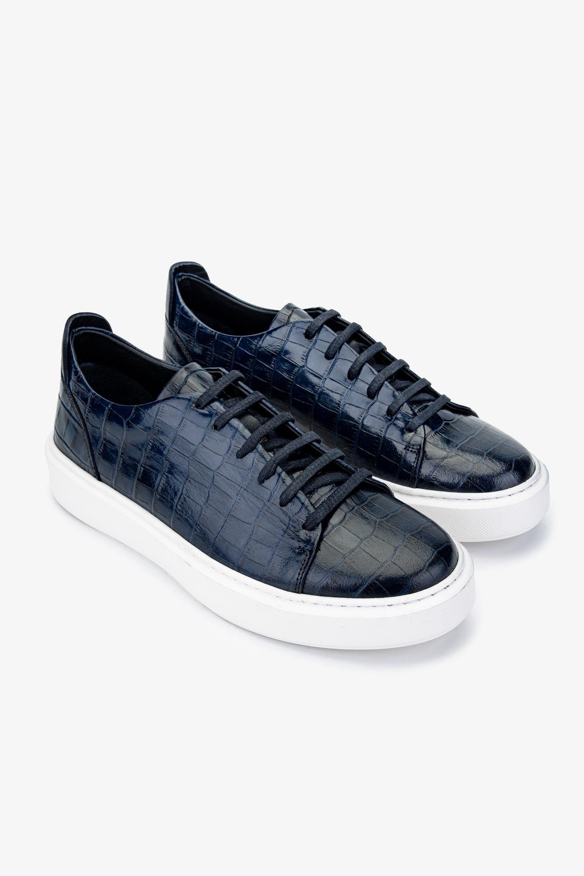 Valmenti Erkek Hakiki Deri Lacivert Sneakers