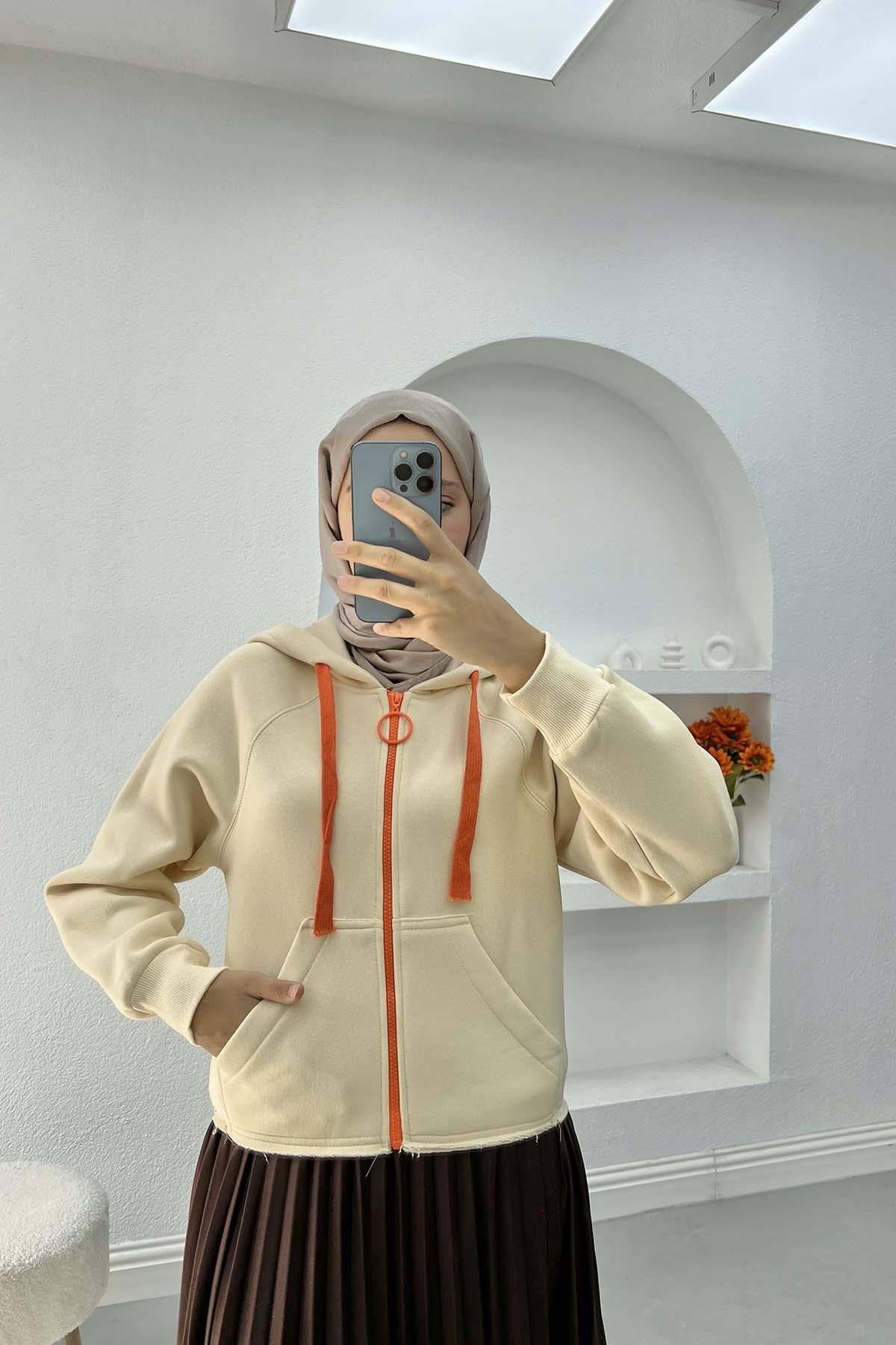 Asimetrik Kesim Sweatshirt Bej