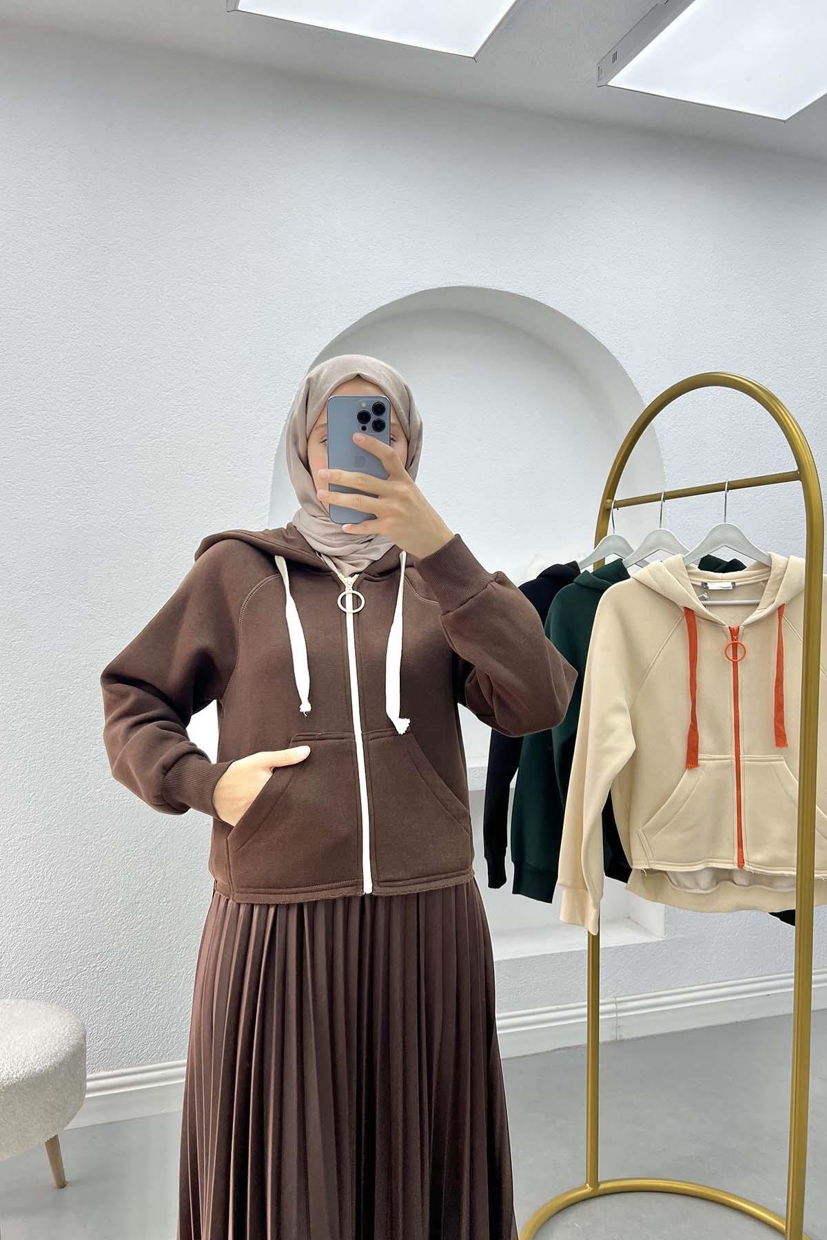 Asimetrik Kesim Sweatshirt Kahve