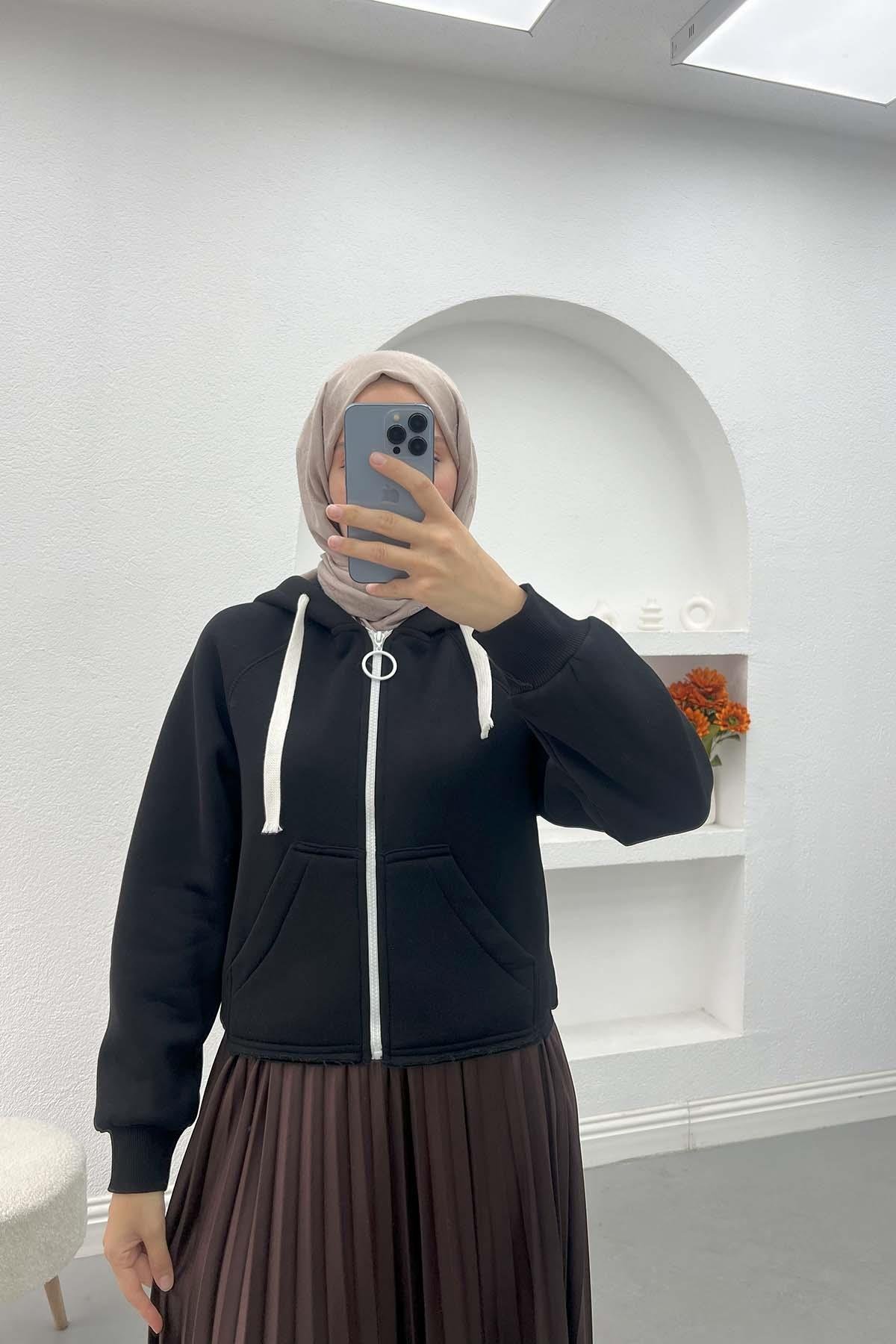 Asimetrik Kesim Sweatshirt Siyah