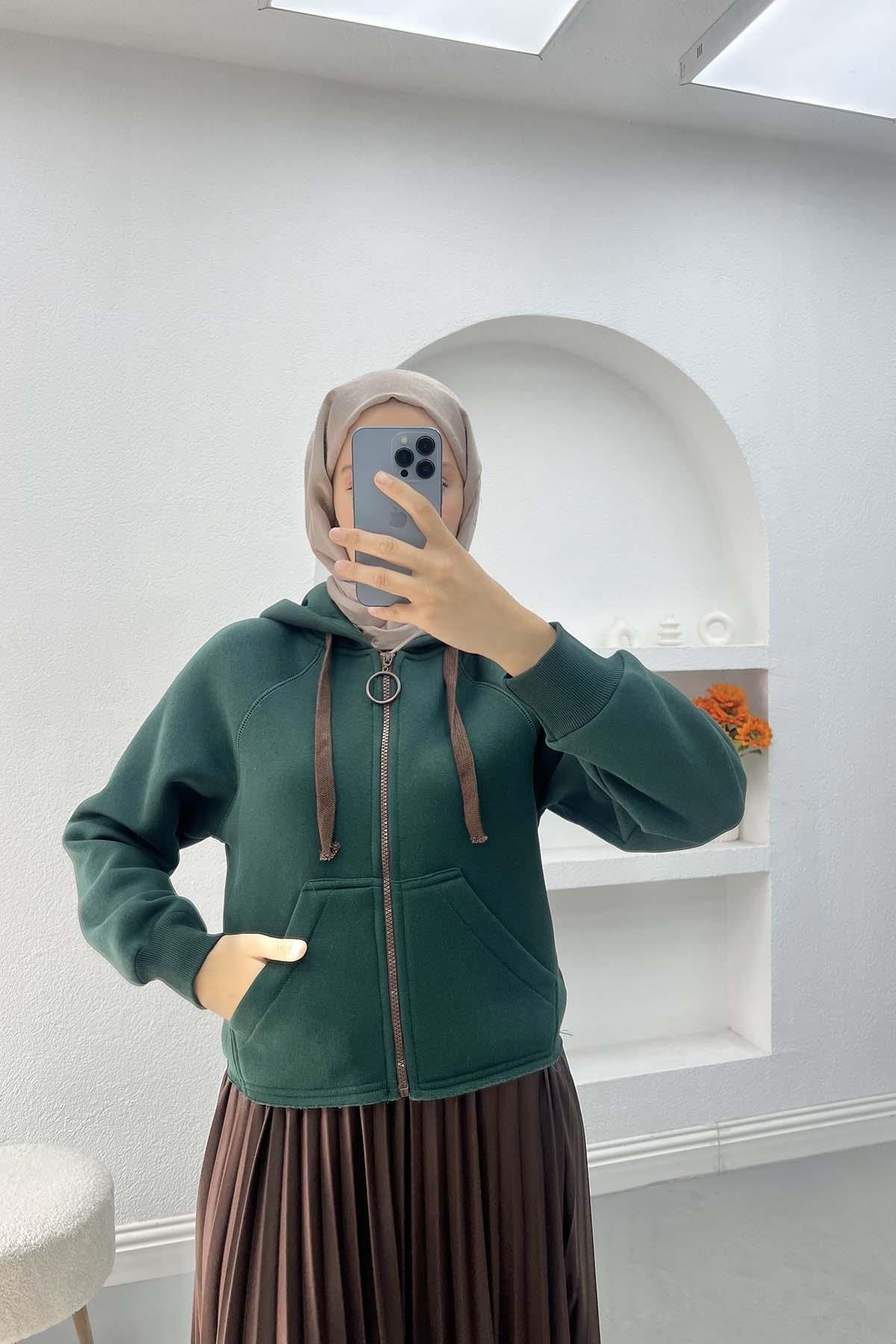 Asimetrik Kesim Sweatshirt Zümrüt Yeşili