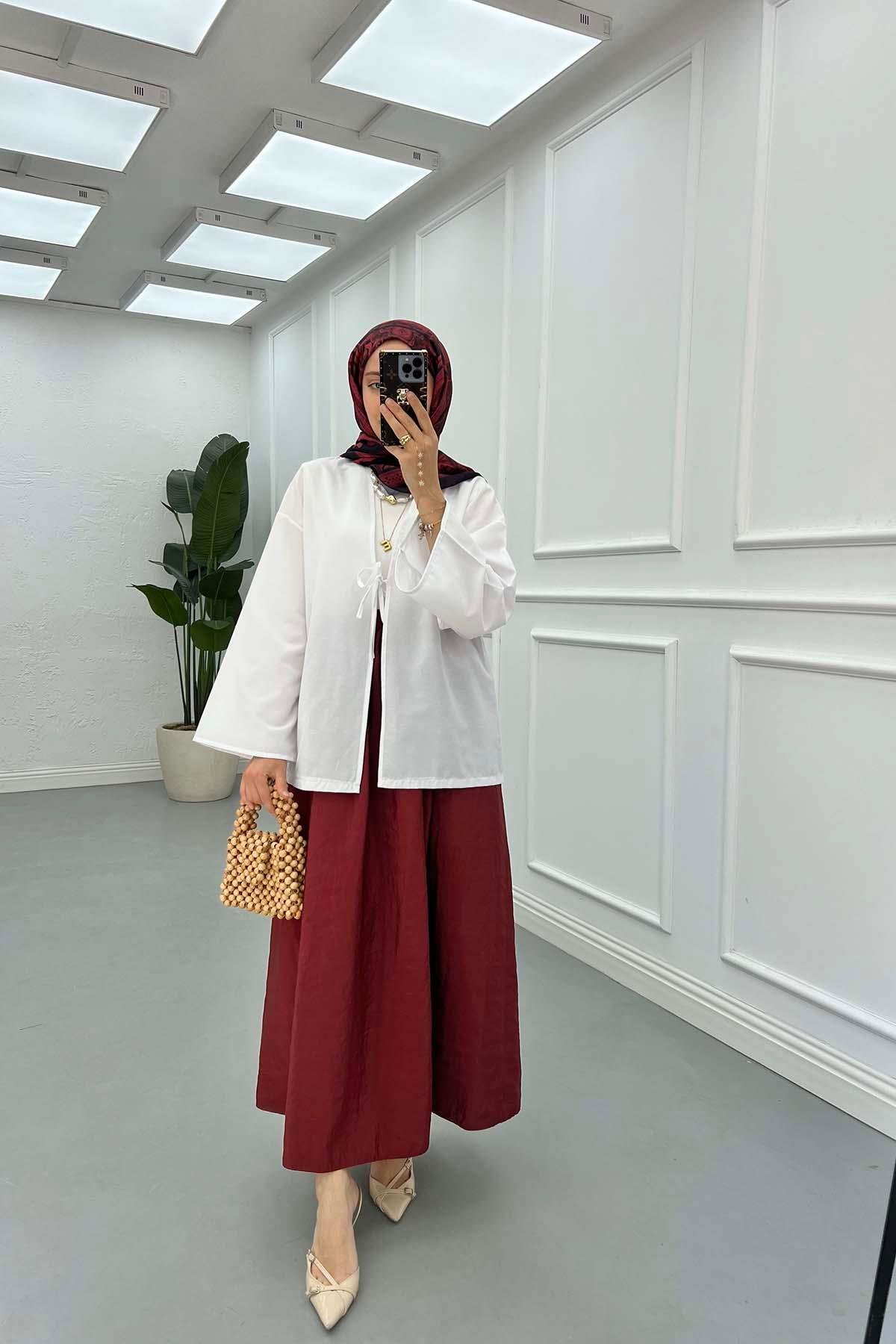 Bağlama Detaylı Kimono Beyaz