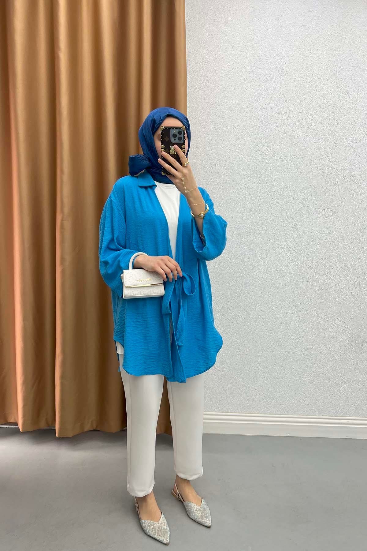 Bağlamalı Kimono Mavi