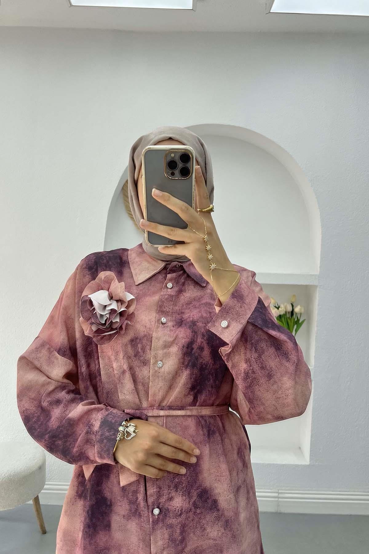Batik Desen Broşlu Takım Mürdüm