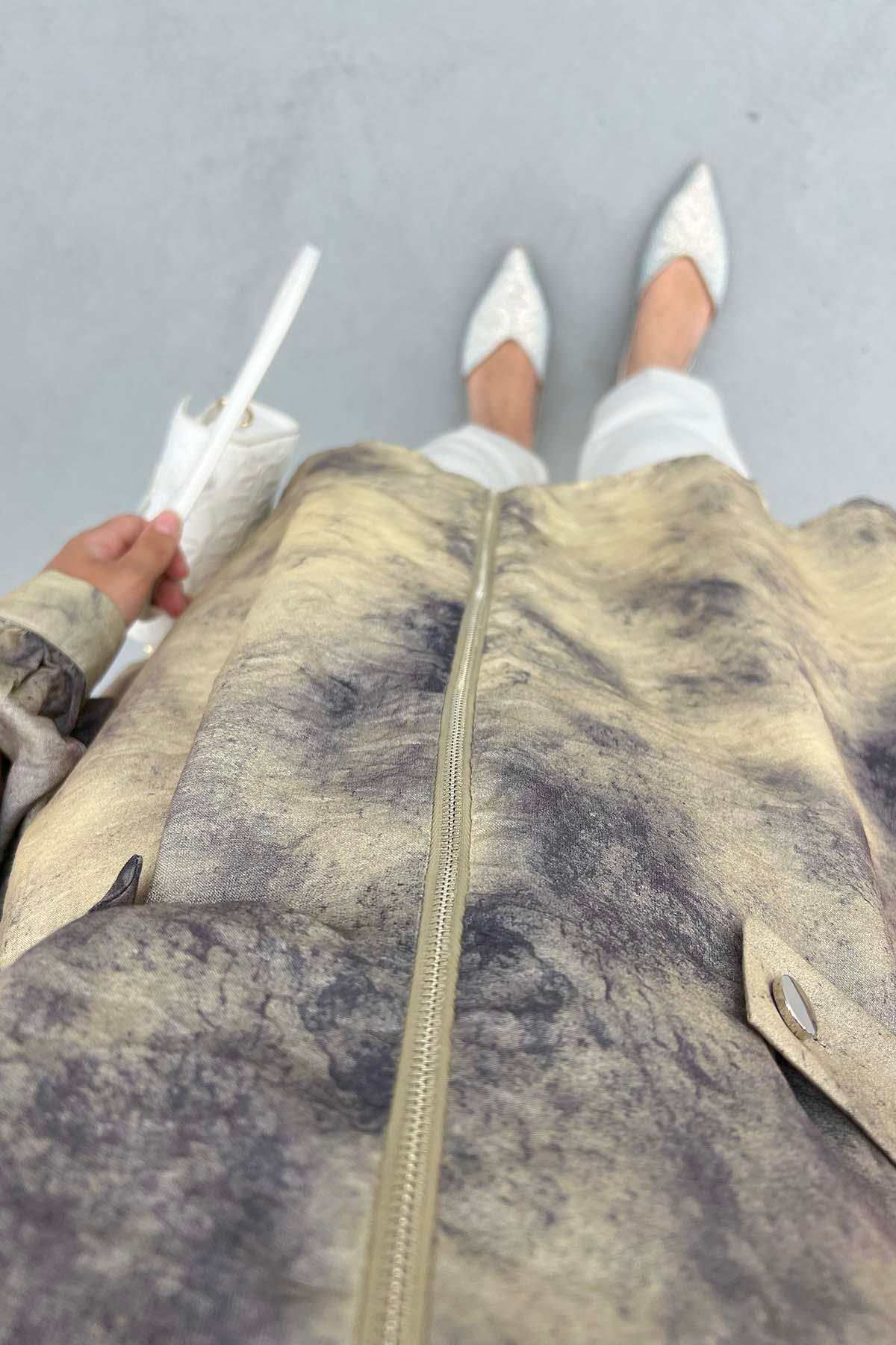 Batik Desen Fermuarlı Tunik Mürdüm