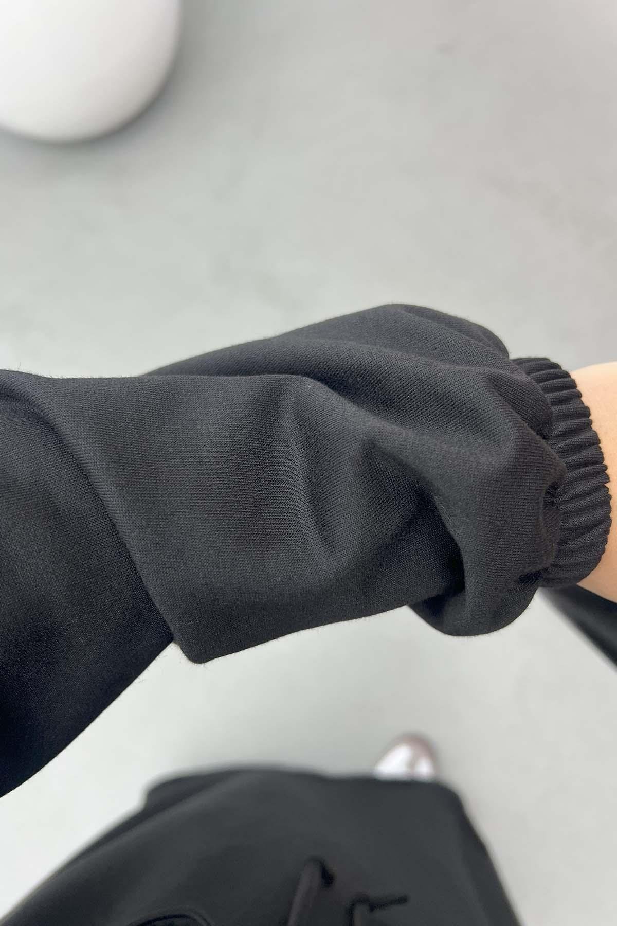 Bel Büzgülü Sweat Elbise Siyah