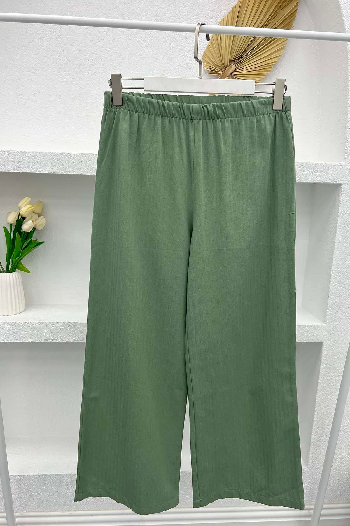 Bel Lastikli Kot Pantolon Küf Yeşili