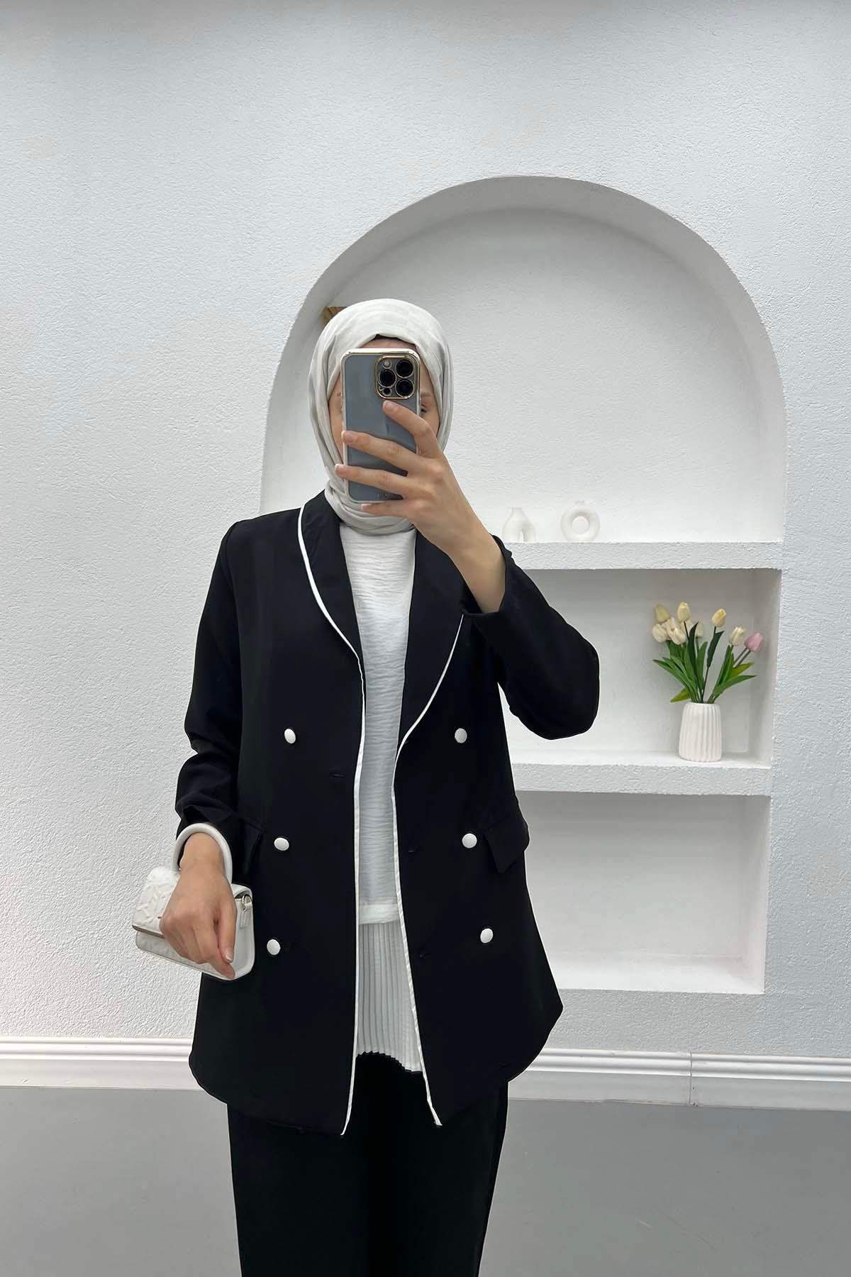 Biyeli Ceket Pantolon Takım Siyah