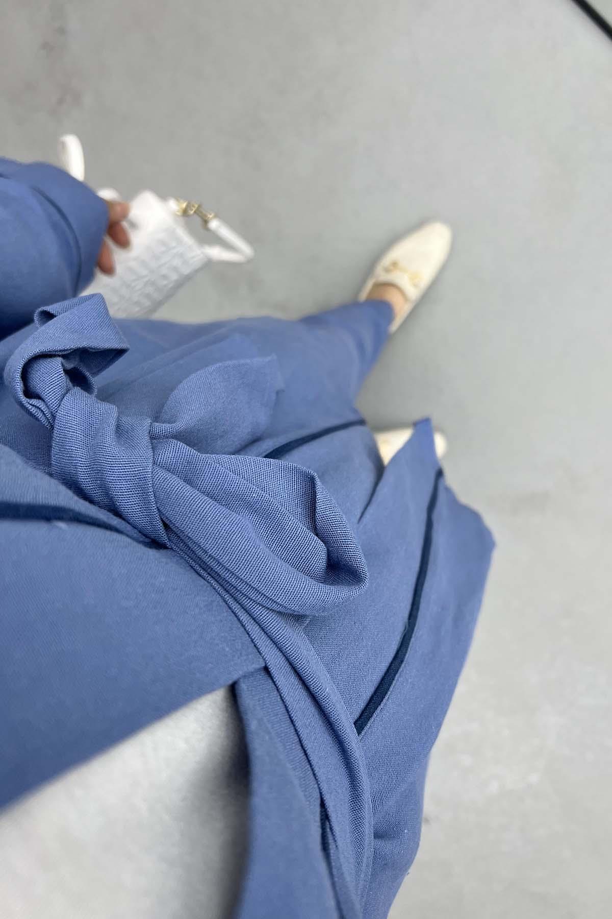 Biyeli Kimono Takım İndigo