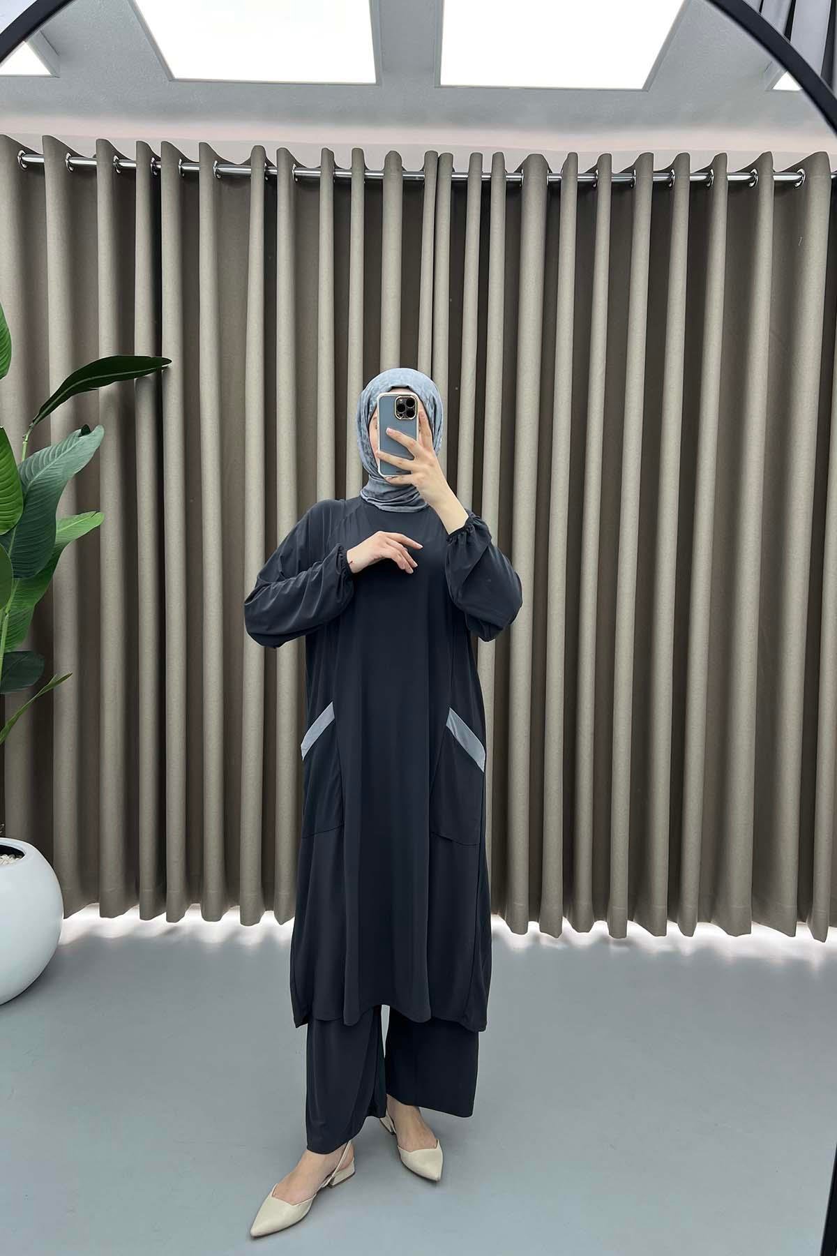 Cepli Tunik Takım Koyu-Gri