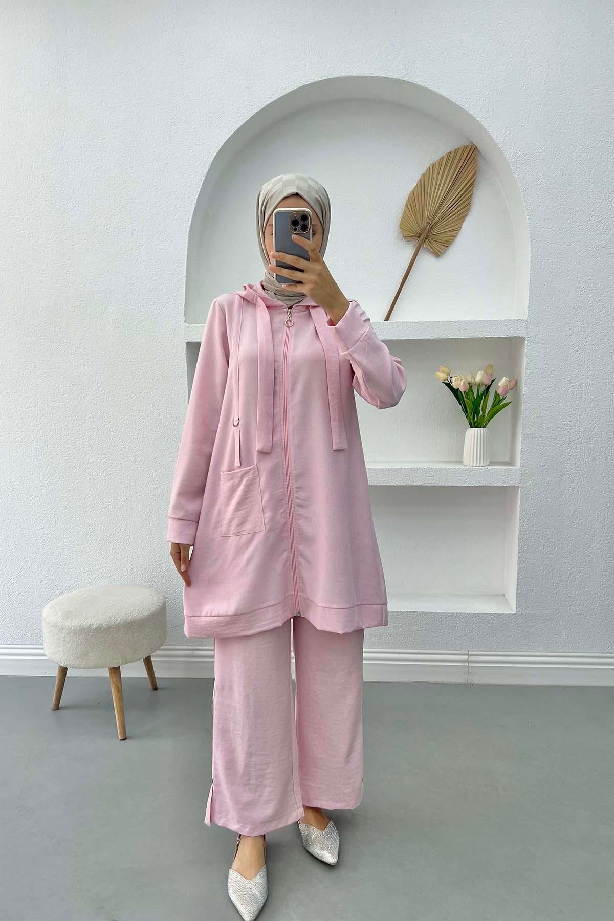 Cepli Tunik Takım Pembe