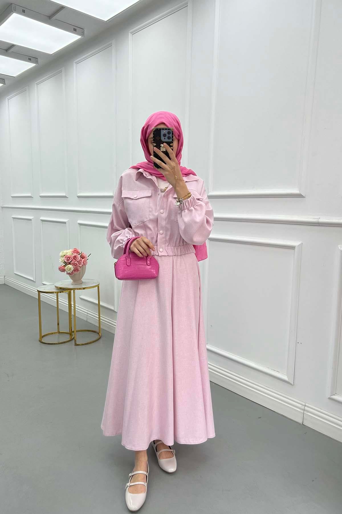 Çıtçıt Ceketli Etek Takım Pembe