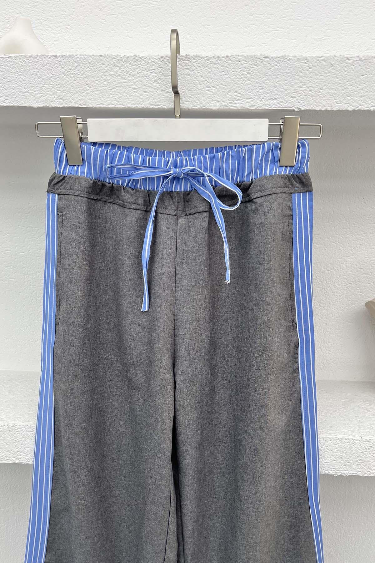 Çizgi Detaylı Pantolon Füme