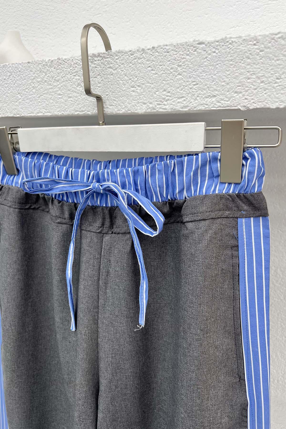 Çizgi Detaylı Pantolon Füme