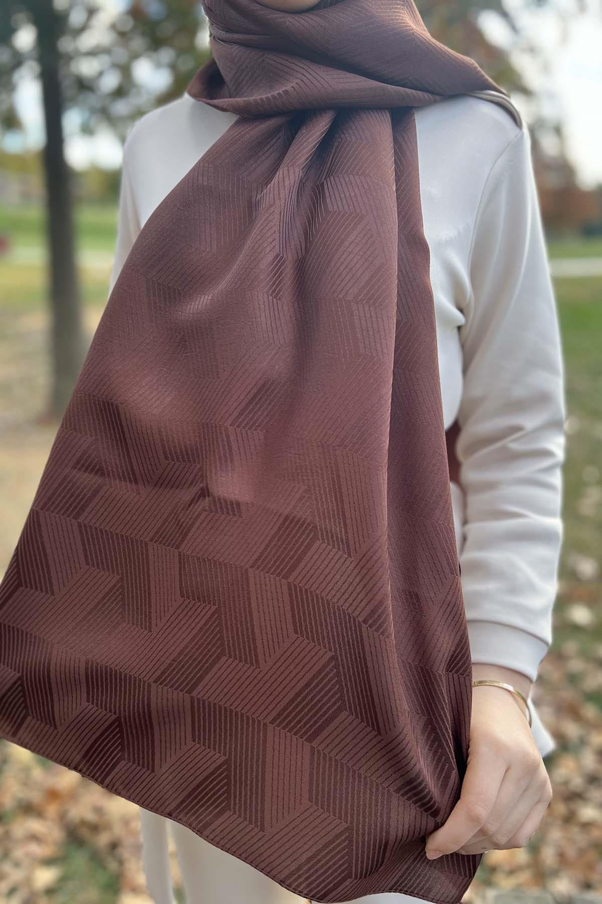 Çizgi Detaylı Şal Acı Kahve