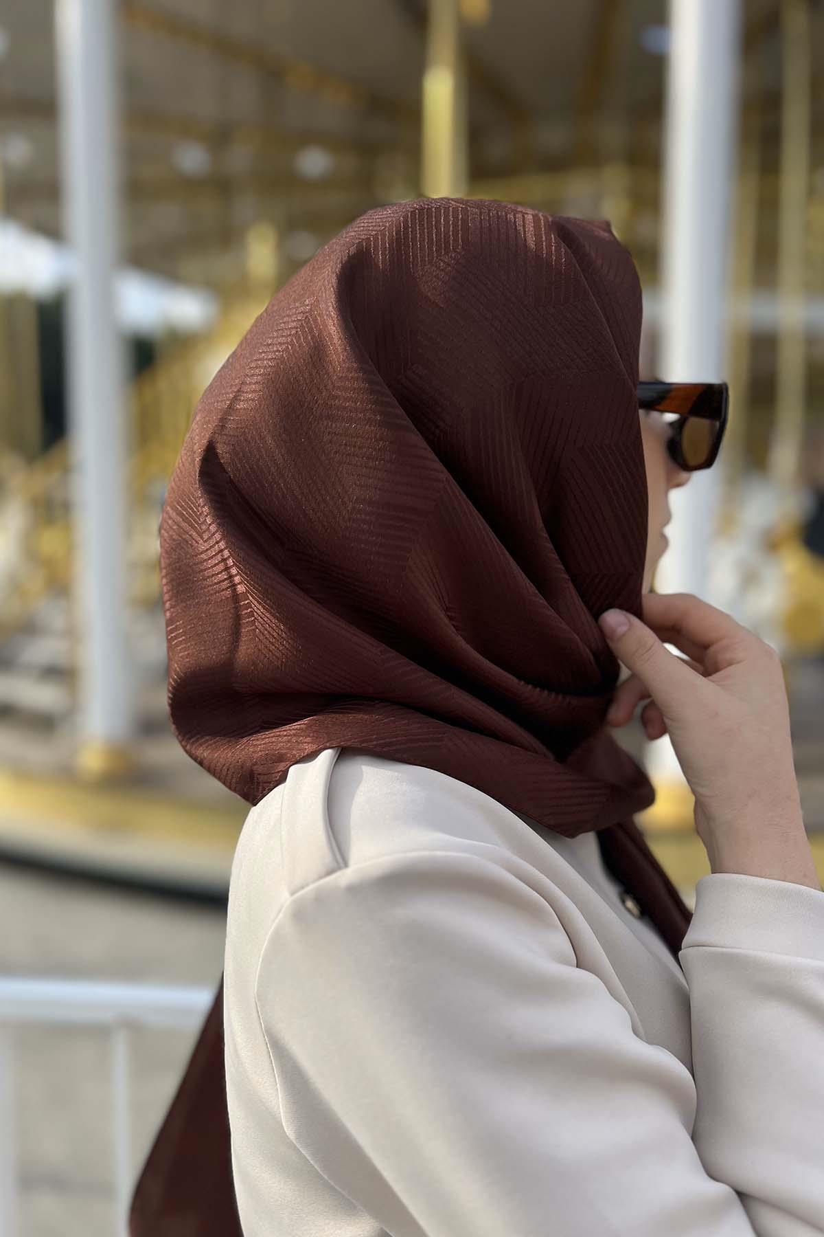Çizgi Detaylı Şal Acı Kahve