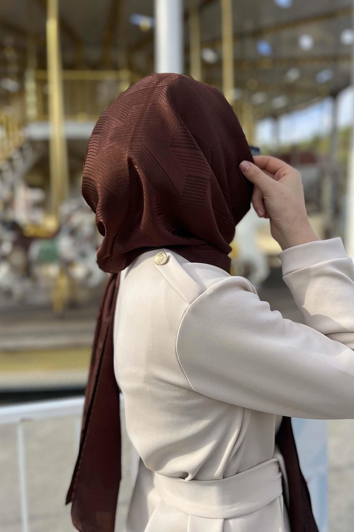 Çizgi Detaylı Şal Acı Kahve