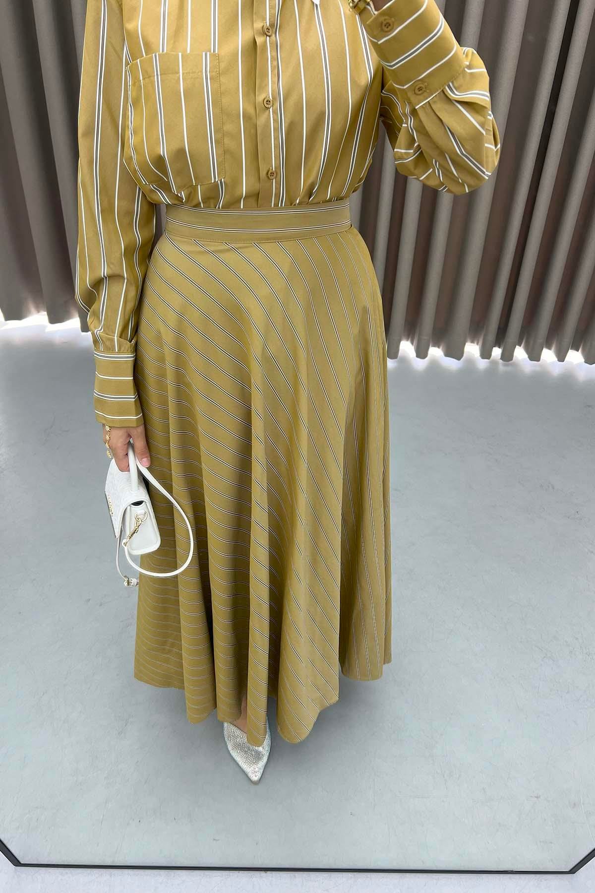 Çizgili Etek Camel