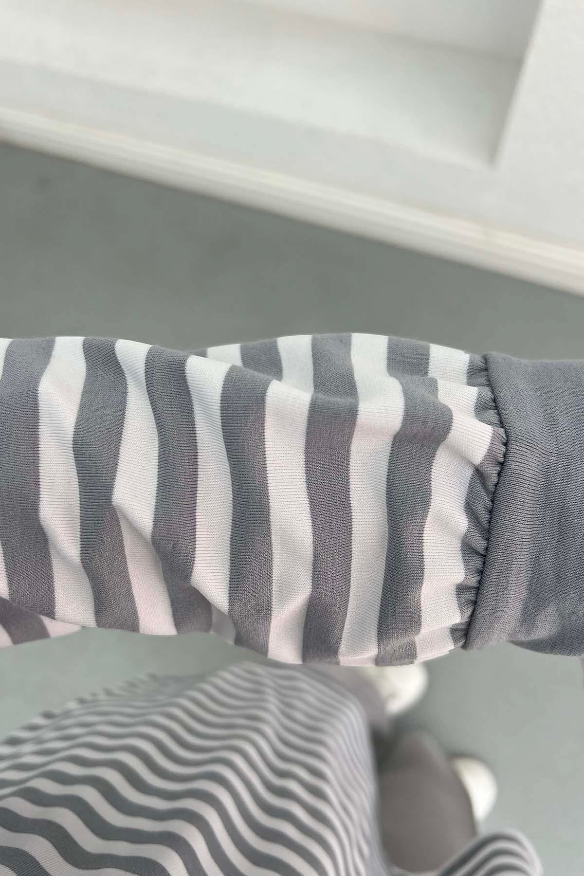 Çizgili Sweatshirt Açık Gri