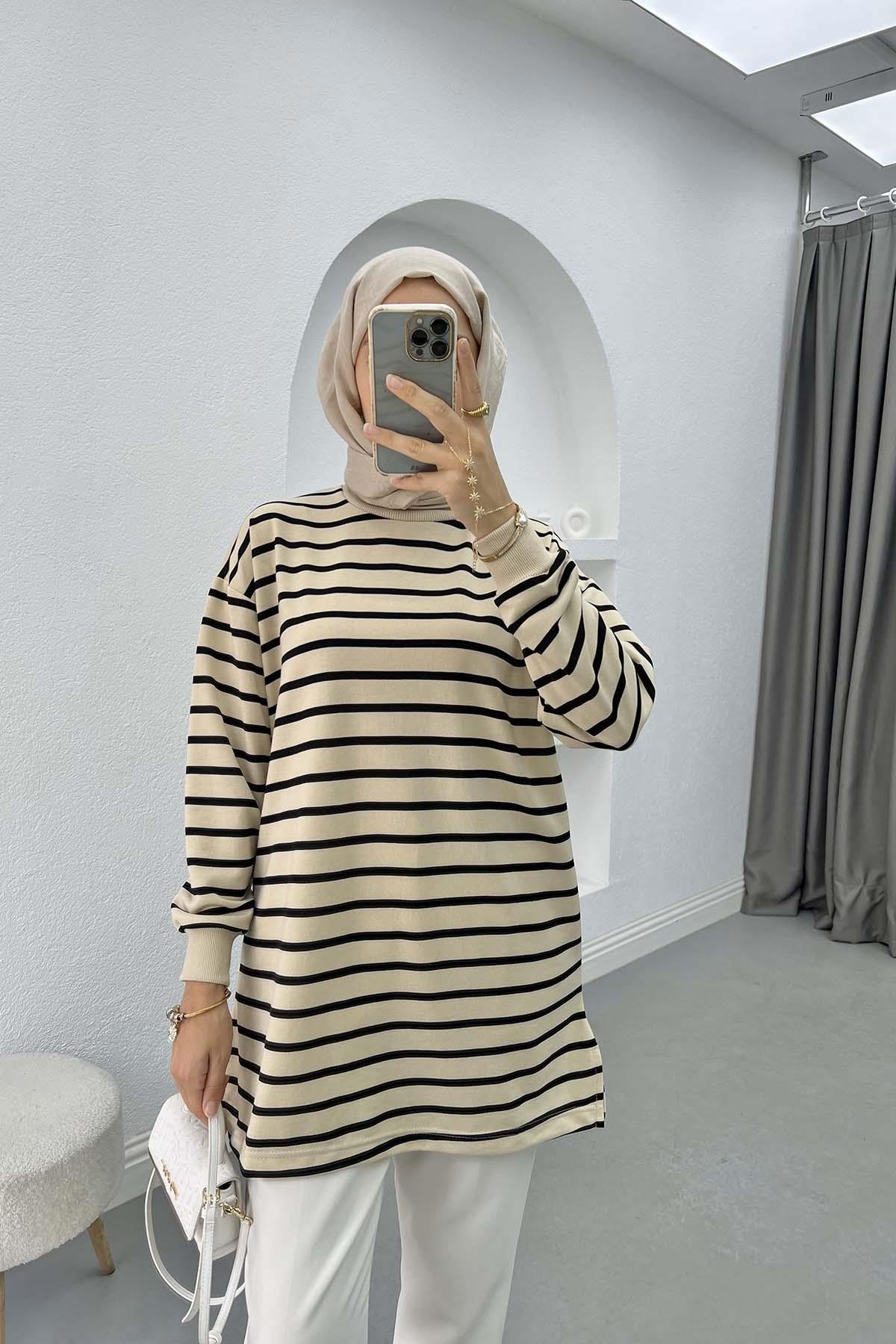 Çizgili Sweatshirt Siyah
