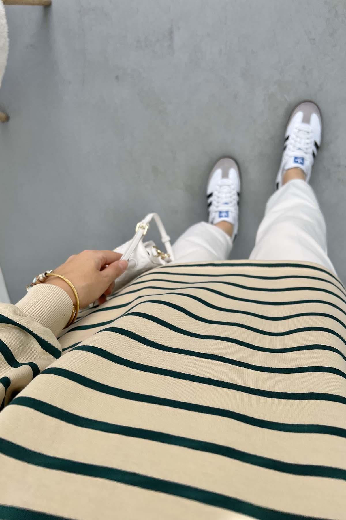 Çizgili Sweatshirt Zümrüt Yeşili