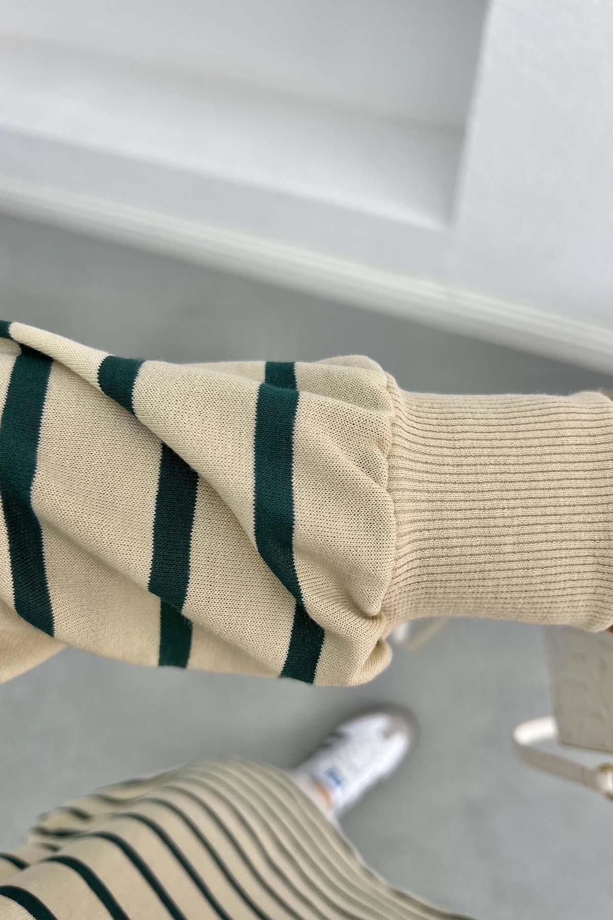 Çizgili Sweatshirt Zümrüt Yeşili