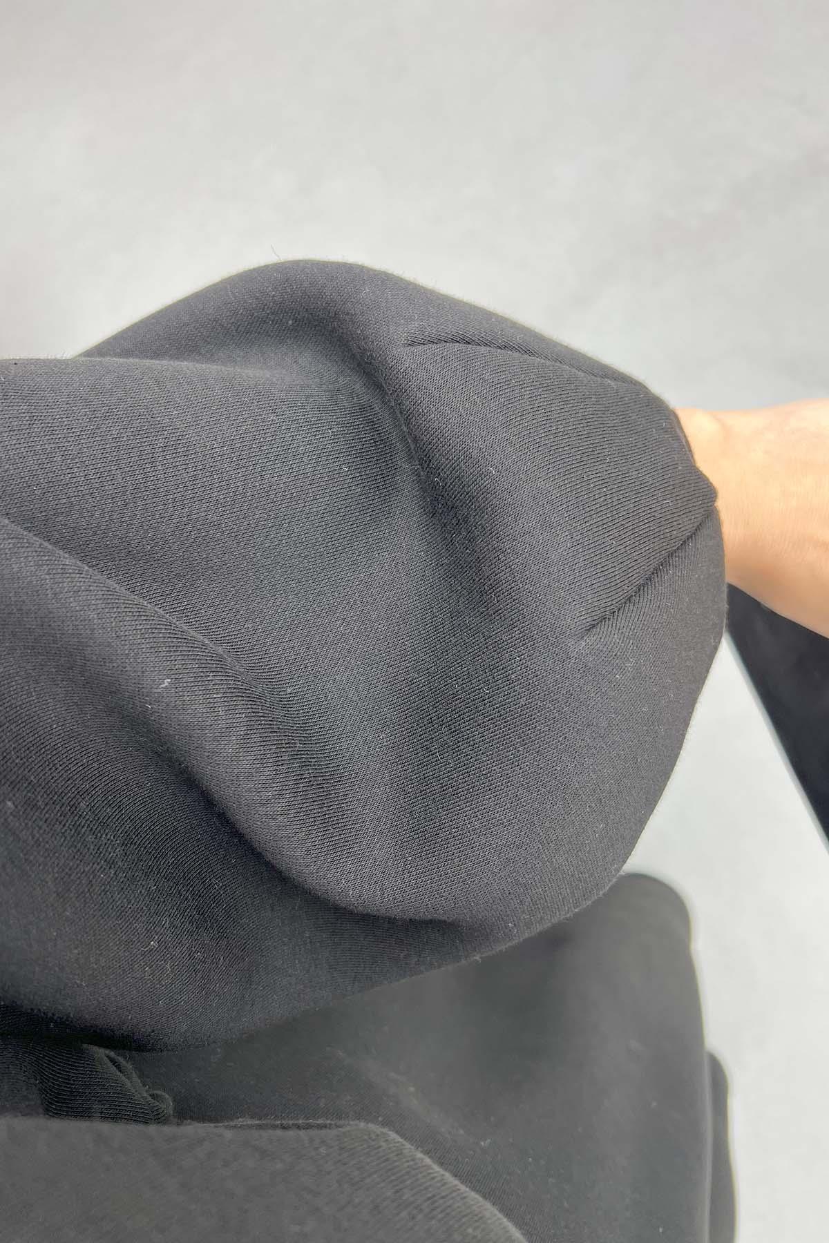 Crop Detaylı Üç İplik Elbise Siyah