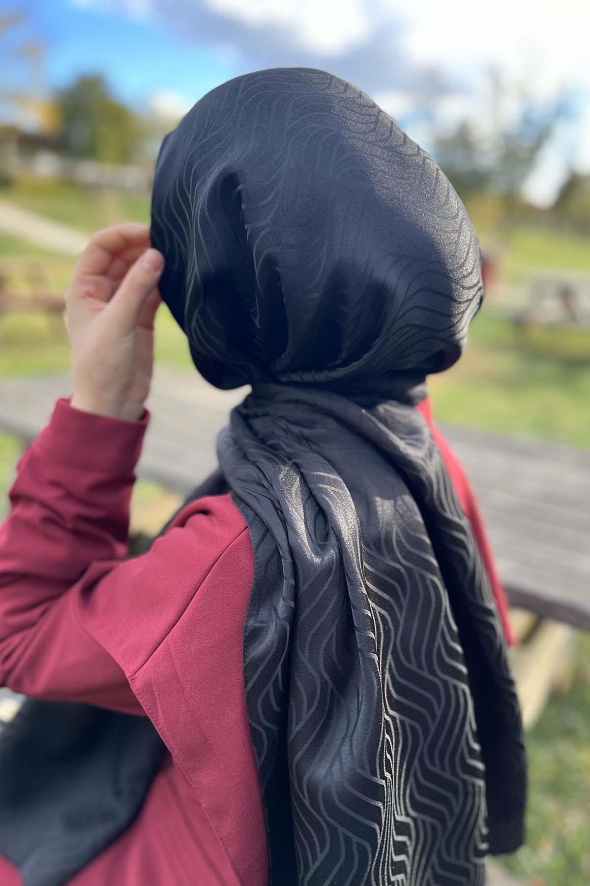 Dalga Desenli Şal Siyah