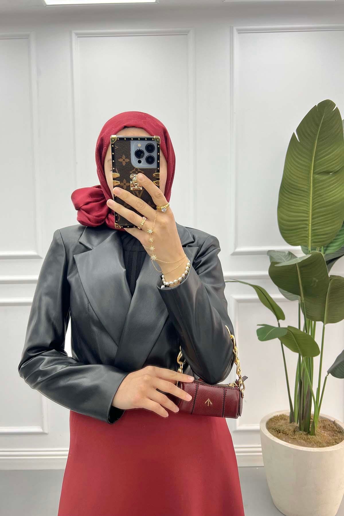 Deri Crop Ceket Siyah