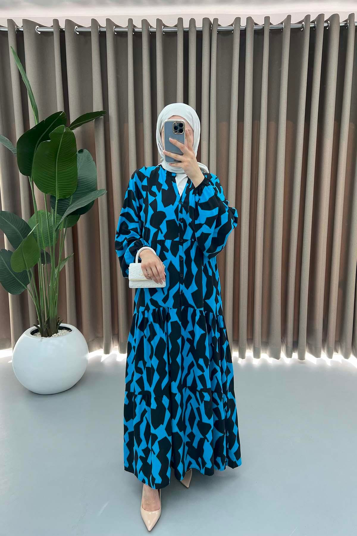Desenli Elbise Siyah