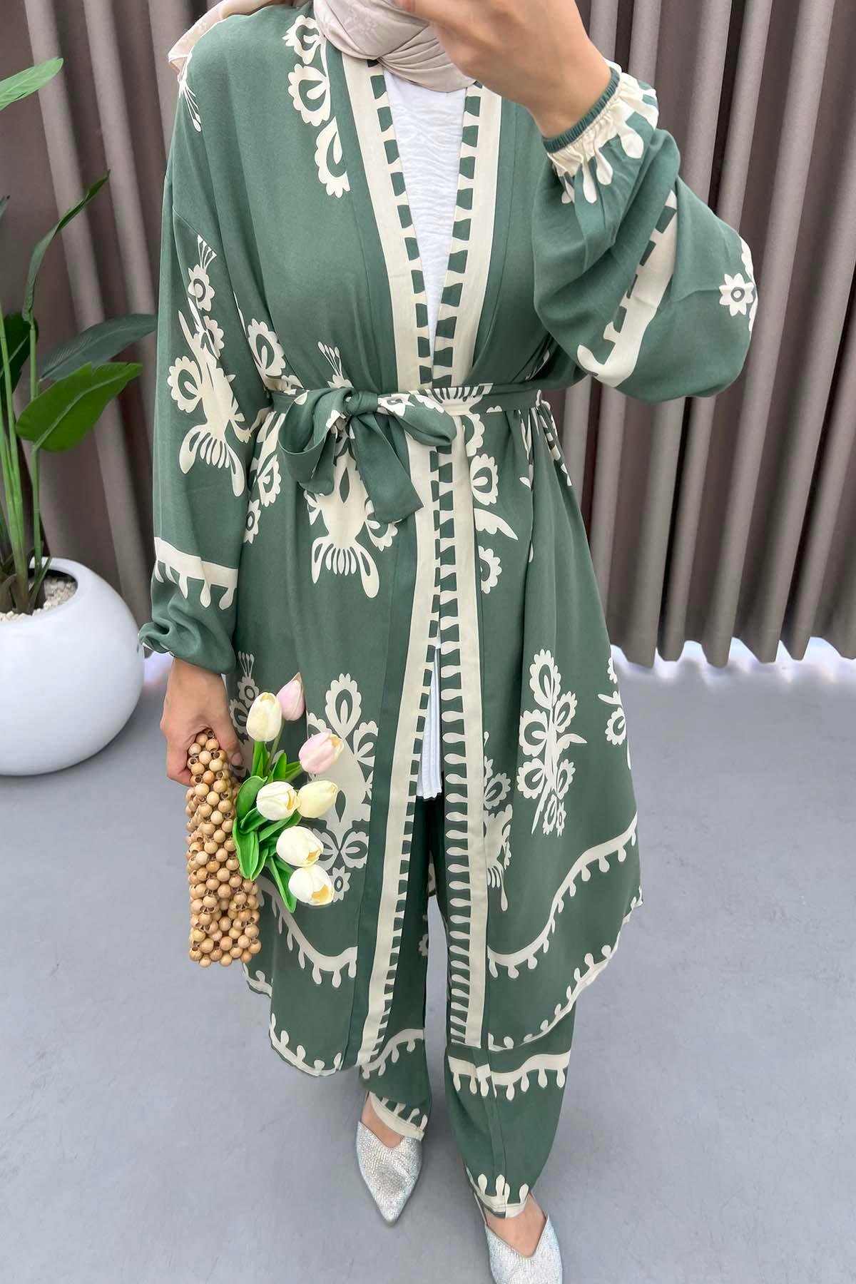 Desenli Kimono Takım Haki