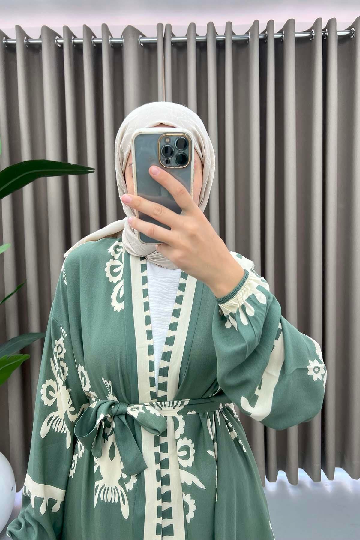 Desenli Kimono Takım Haki