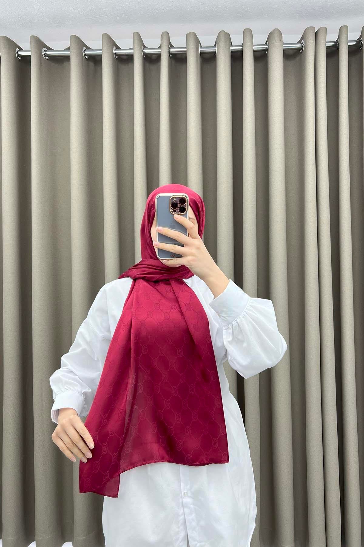 Desenli Şal Bordo