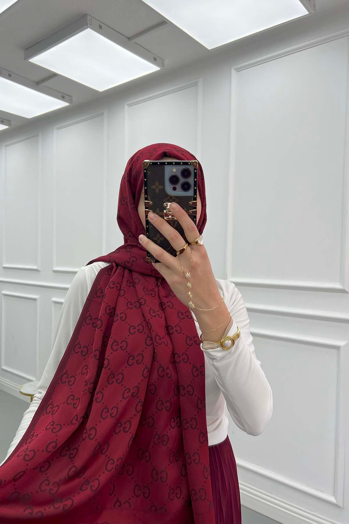Desenli Şal Bordo