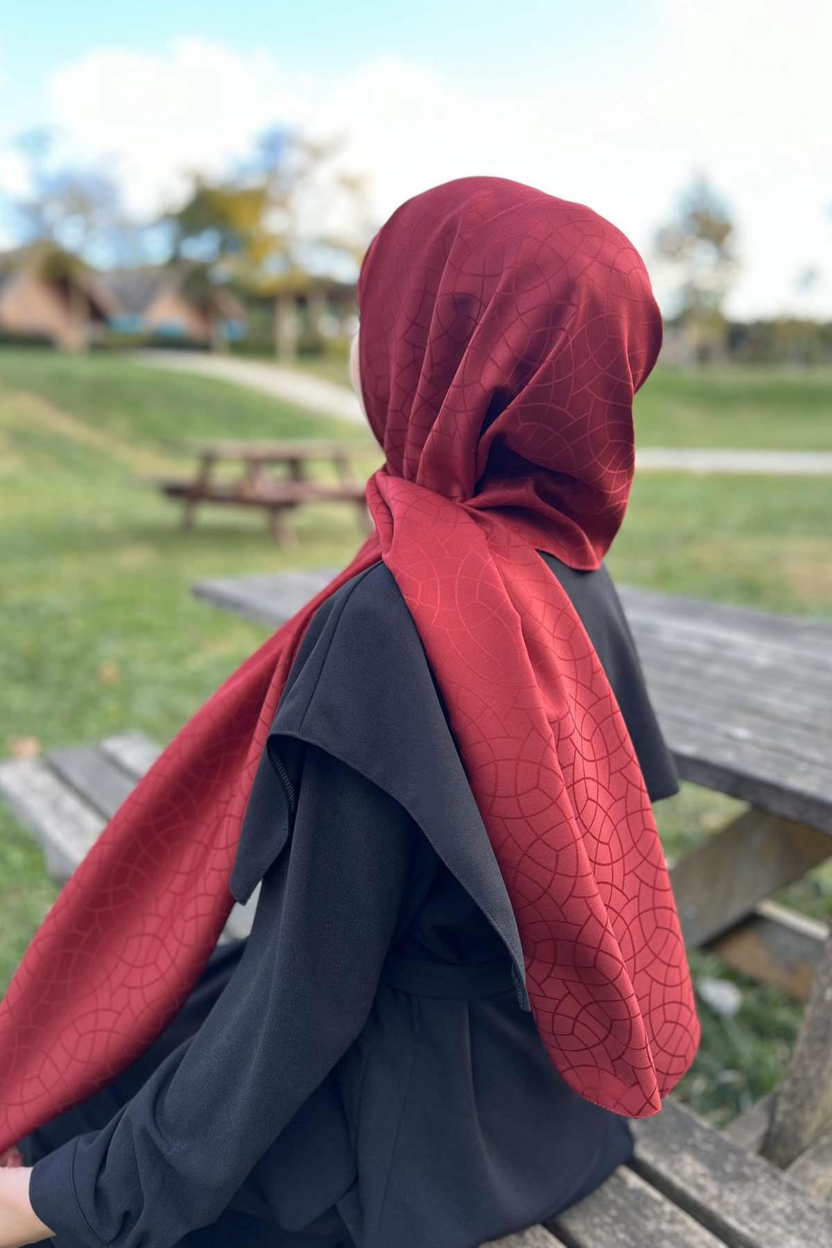 Desenli Şal Bordo
