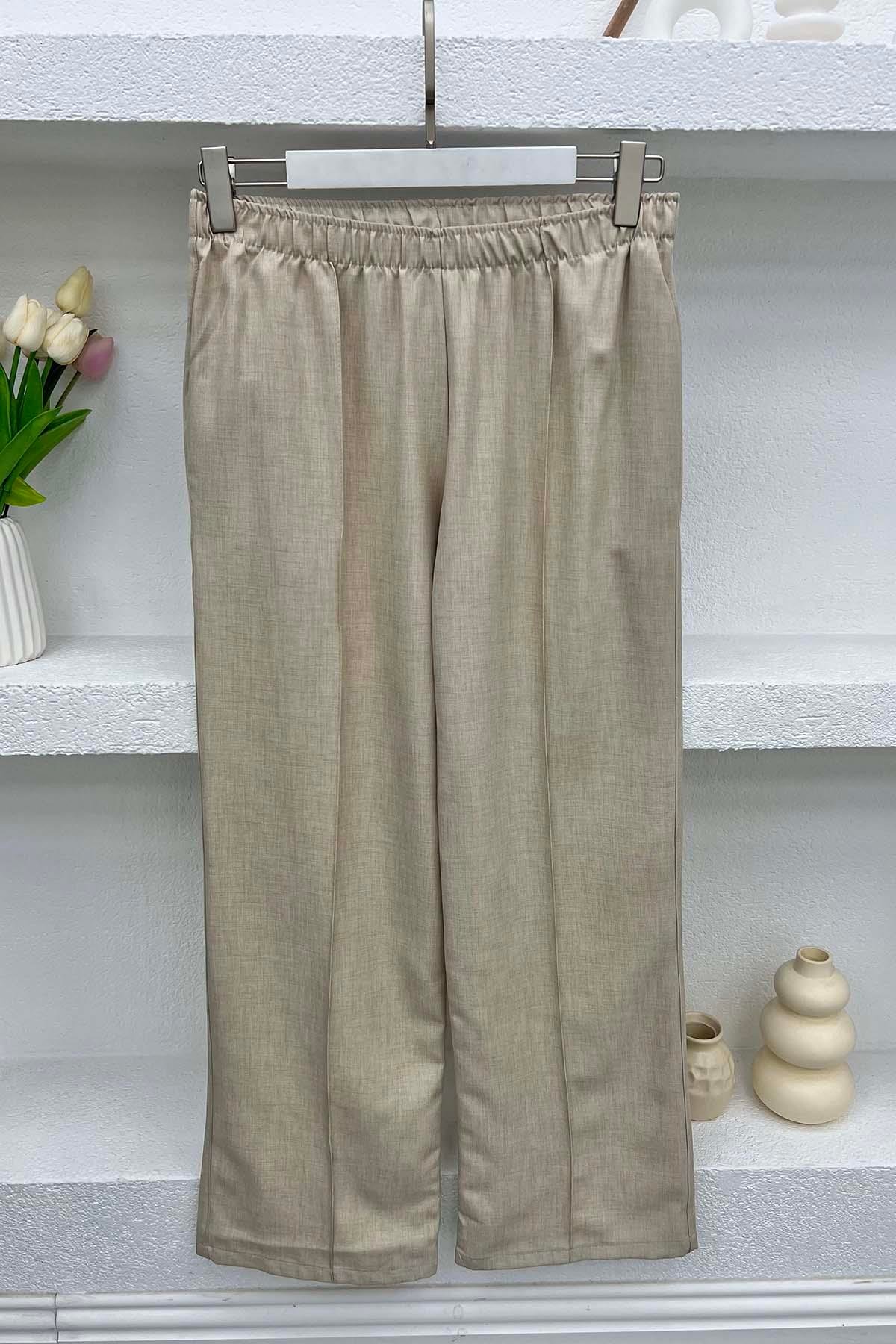Dikiş Detaylı Pantolon Bej