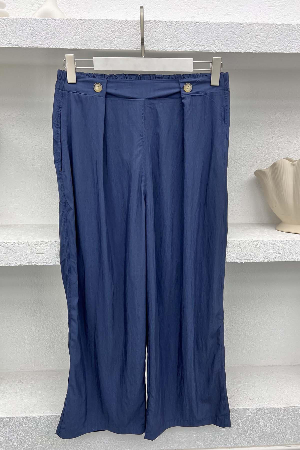 Düğme Detaylı Pantolon Lacivert