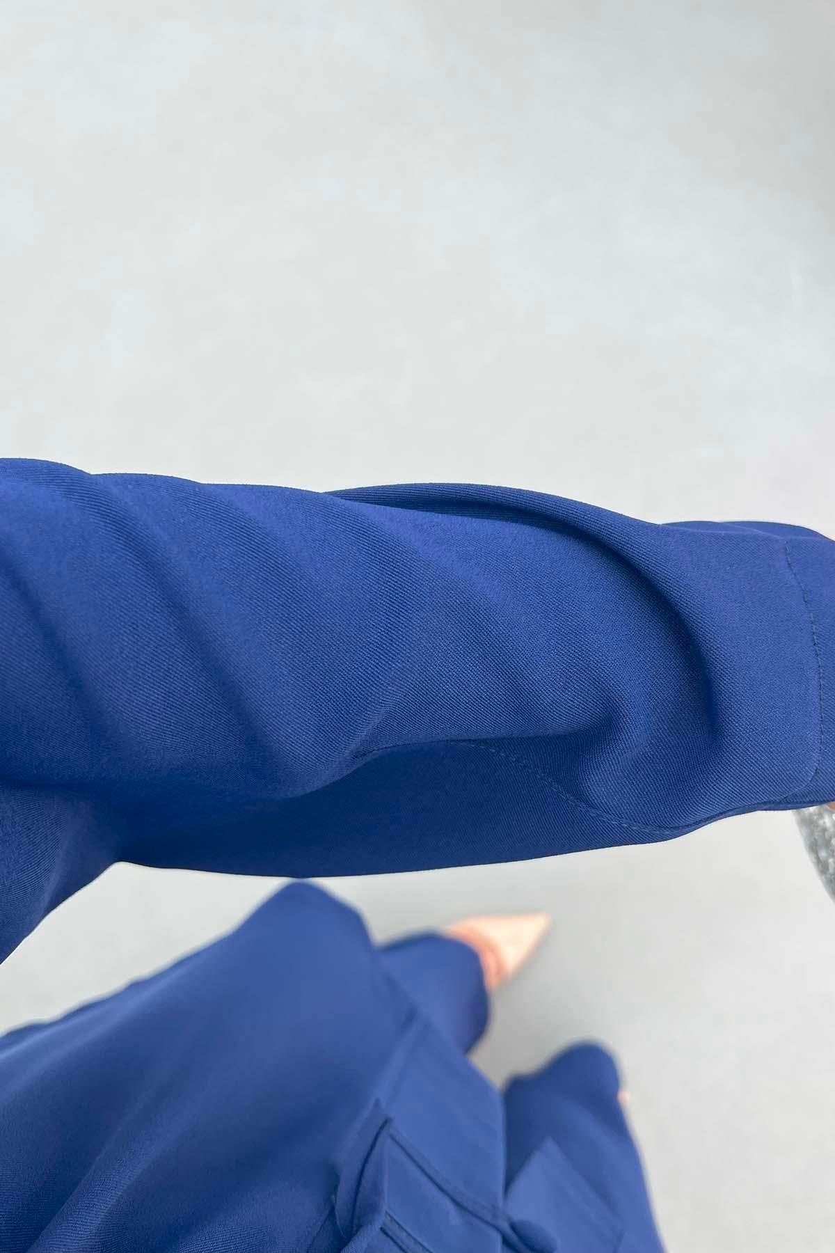 Düğme Detaylı Pantolon Takım Lacivert