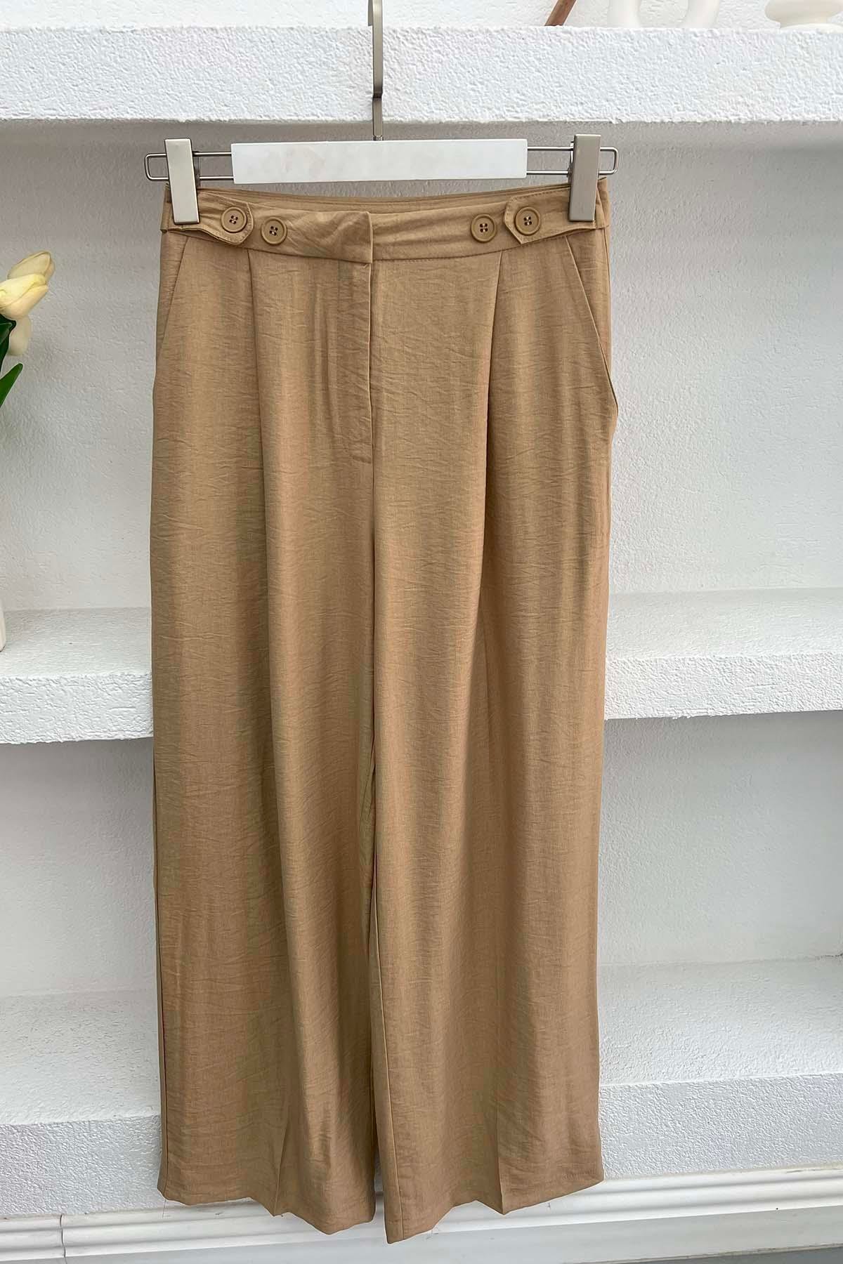 Düğme Detaylı Pensli Pantolon Camel