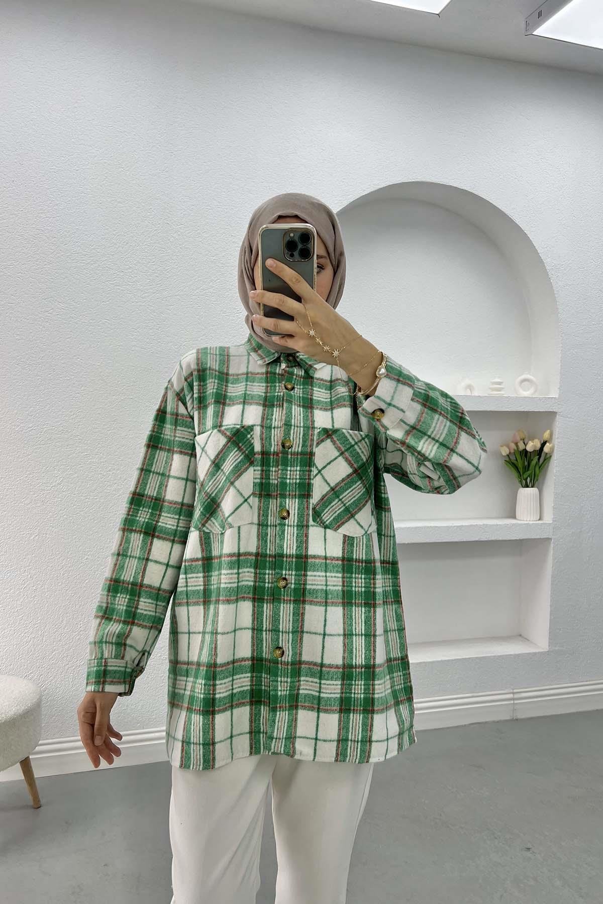 Ekoseli Kaşe Gömlek Yeşil